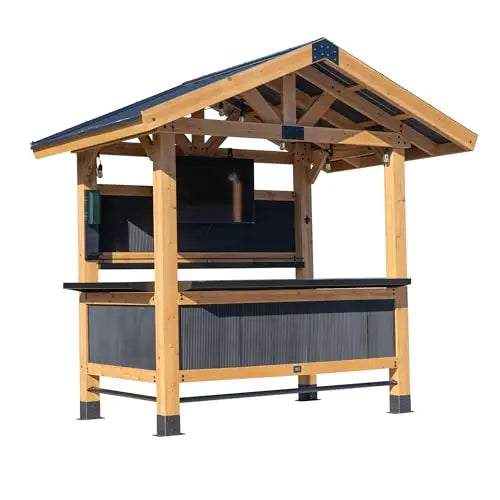 Cedar Bar With Steel Roof Shelving Snow Load Resistant Patio