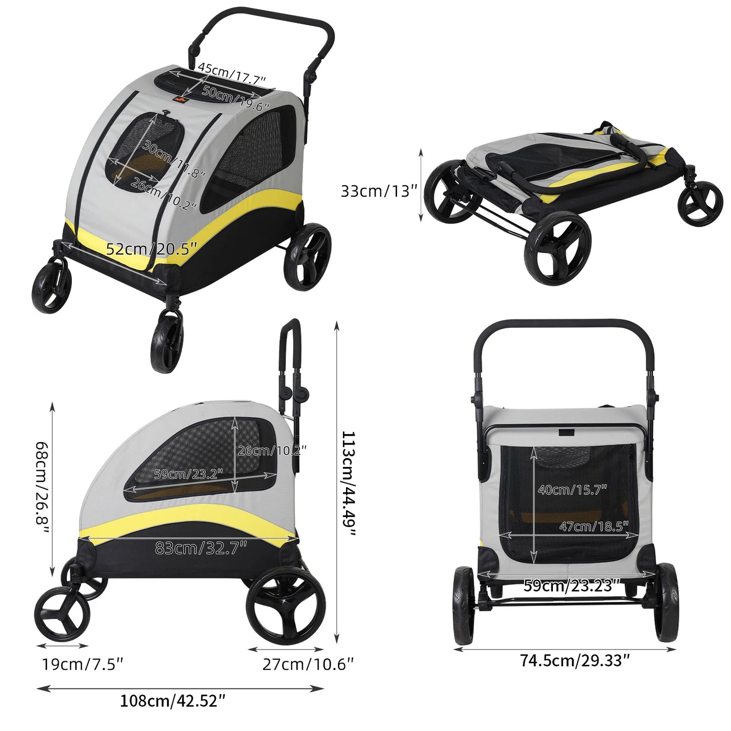 Premium All Breeds Dog Stroller Pram 4 Wheel Foldable Cart