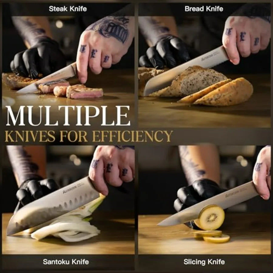 Forged Stainless Steel Knife Set With Full Tang Ergonomic Handles