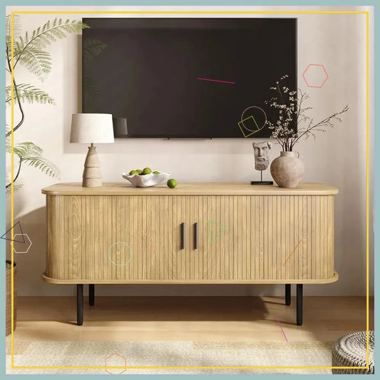 Modern TV Console With Sliding Doors And Storage Cabinet