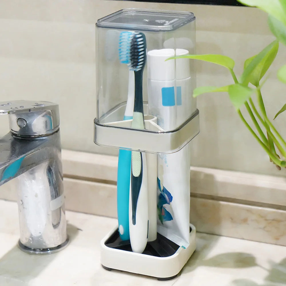 Toothbrush Holder With Cup And Toothpaste Storage For Bathroom