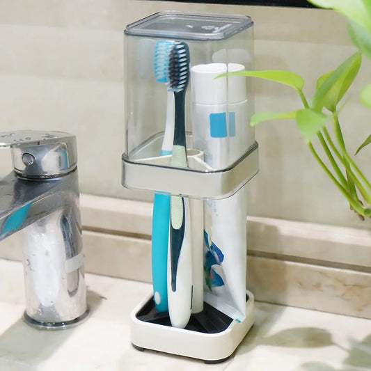 Toothbrush Holder With Cup And Toothpaste Storage For Bathroom