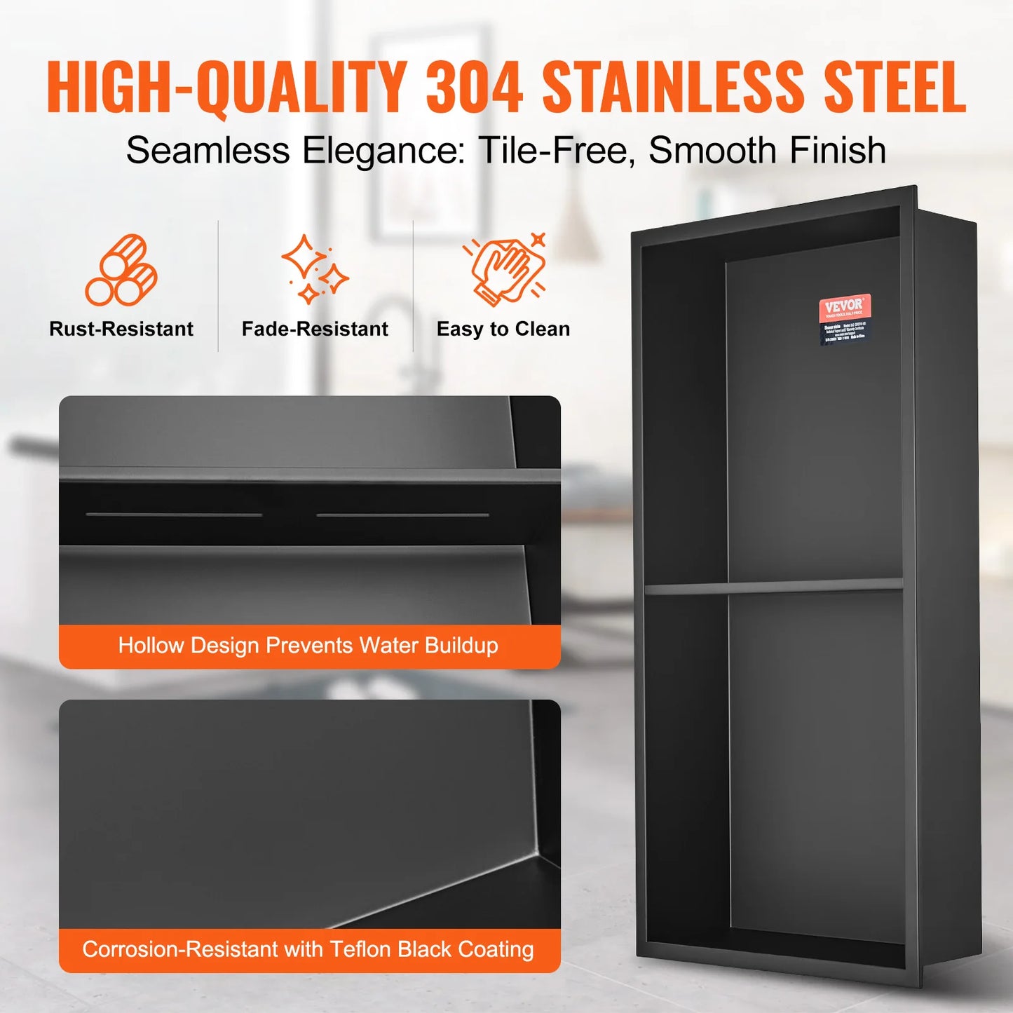SucceBuy 304 Stainless Steel Shower Niche With Double Shelves