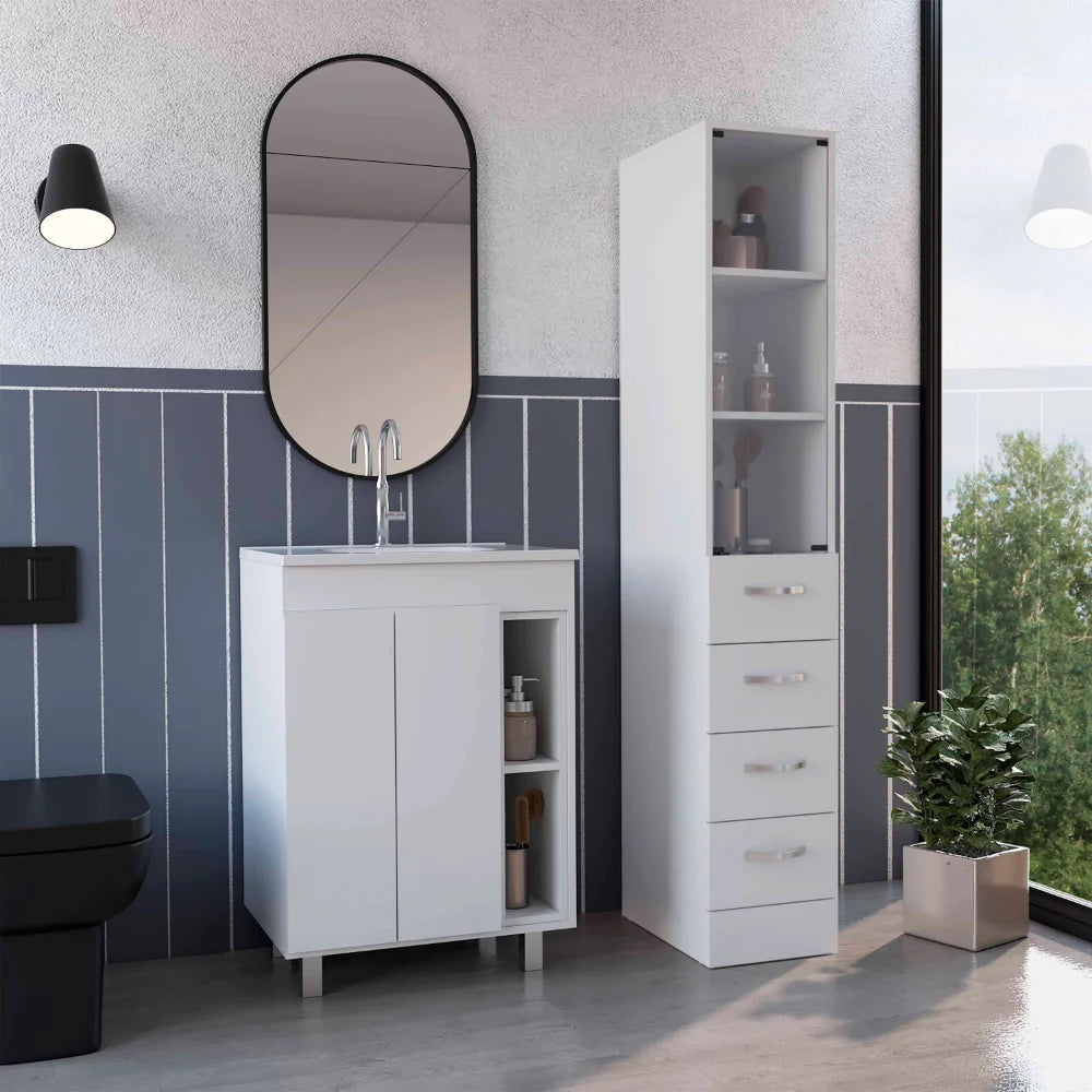 Free Standing Vanity And Linen Cabinet Bathroom Set For Modern Homes