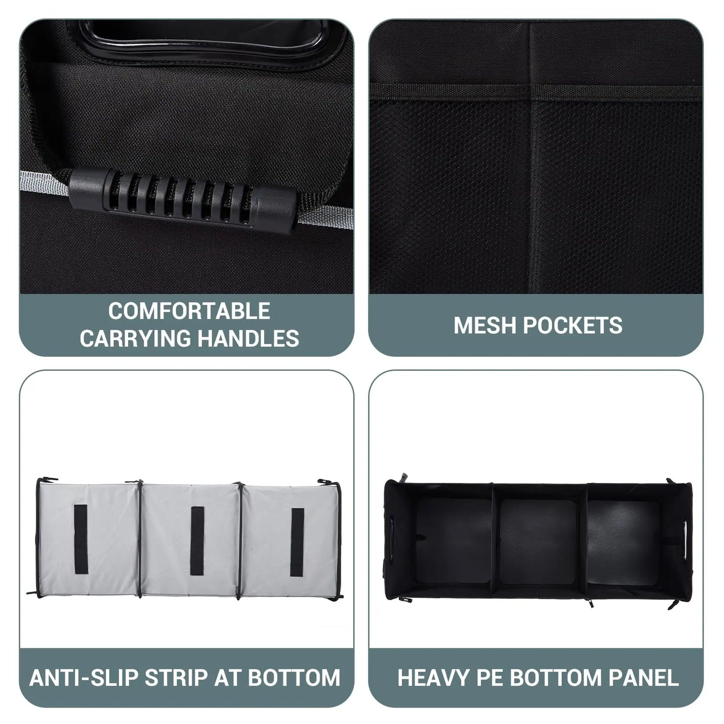 HiMISS Foldable 3 Section Black Car Trunk Organizer