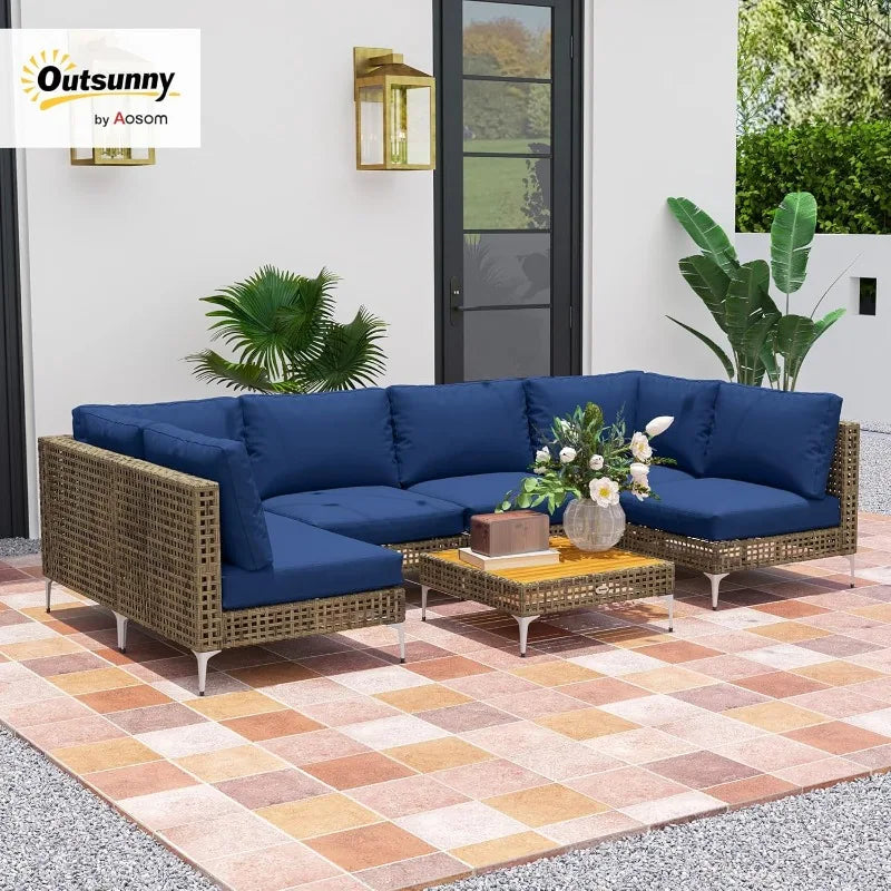7 Piece Wicker Patio Furniture Set With Modular Outdoor Sectional