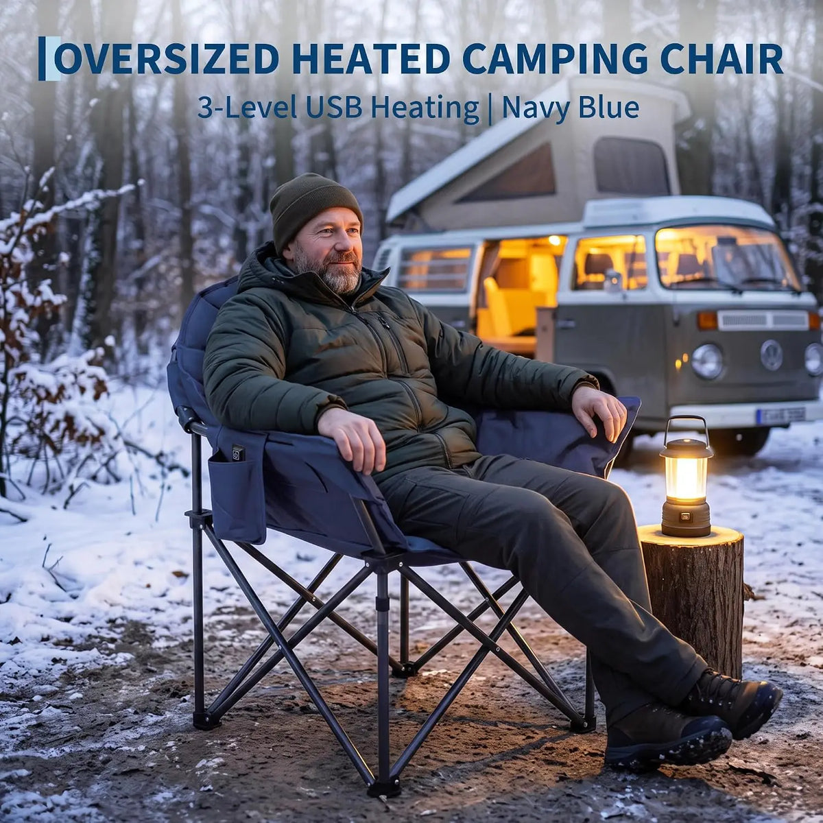 Heated Folding Camping Chair With Cup Holder And Storage