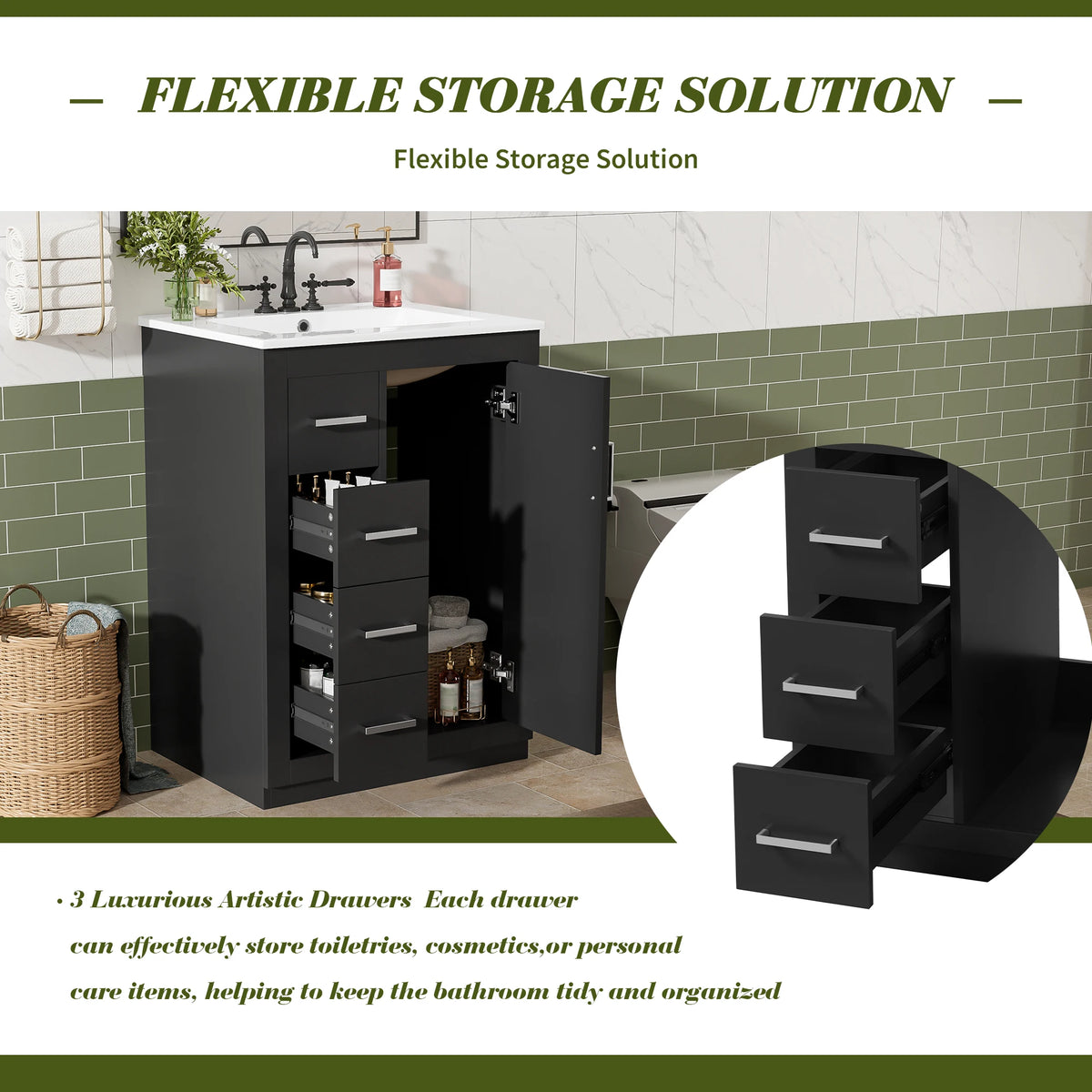 Modern Bathroom Vanity Cabinet With Integrated Ceramic Sink And Storage