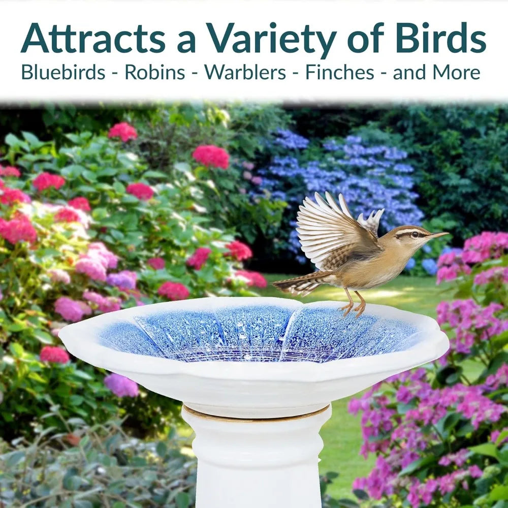Misty Blossom Ceramic Outdoor Bird Bath UV Frost Resistant Decor