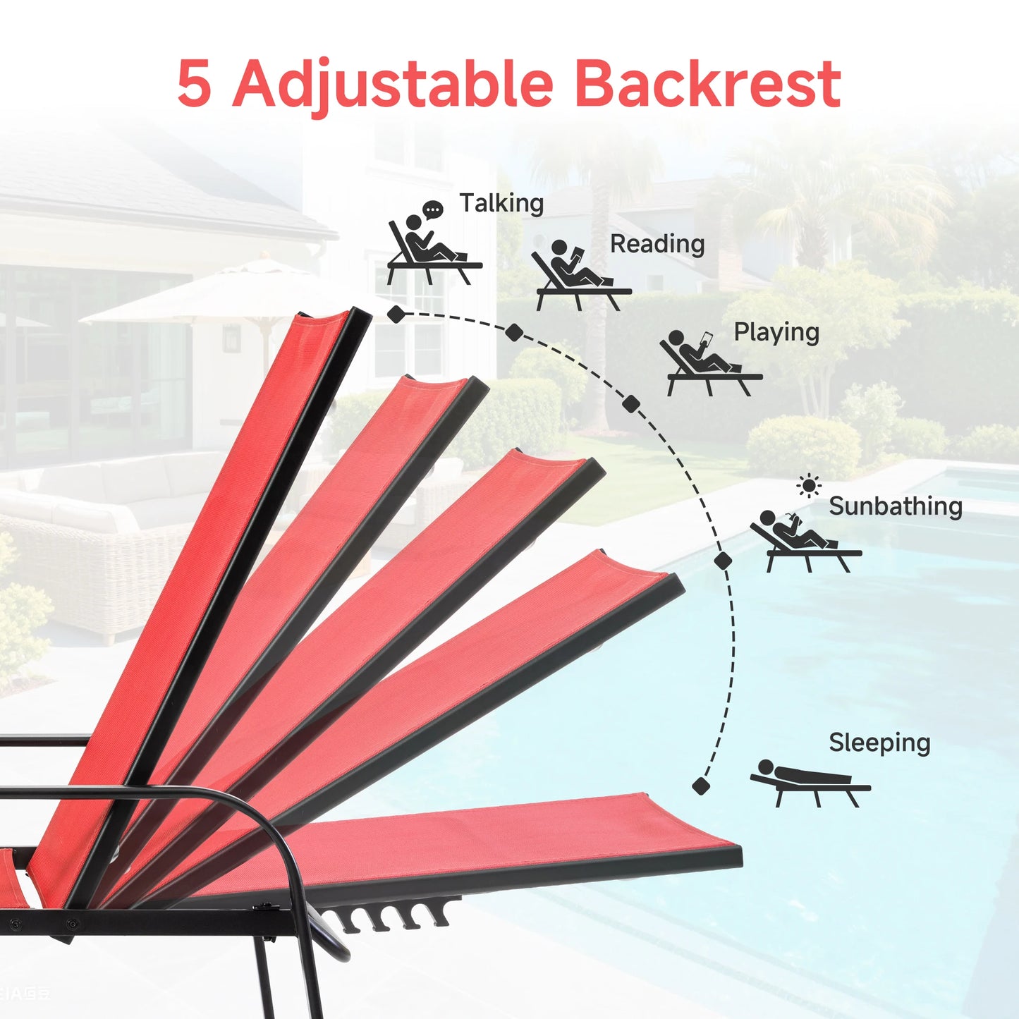 JHK Folding 8-Leg Beach Chair With Armrests Portable Outdoor Lounger