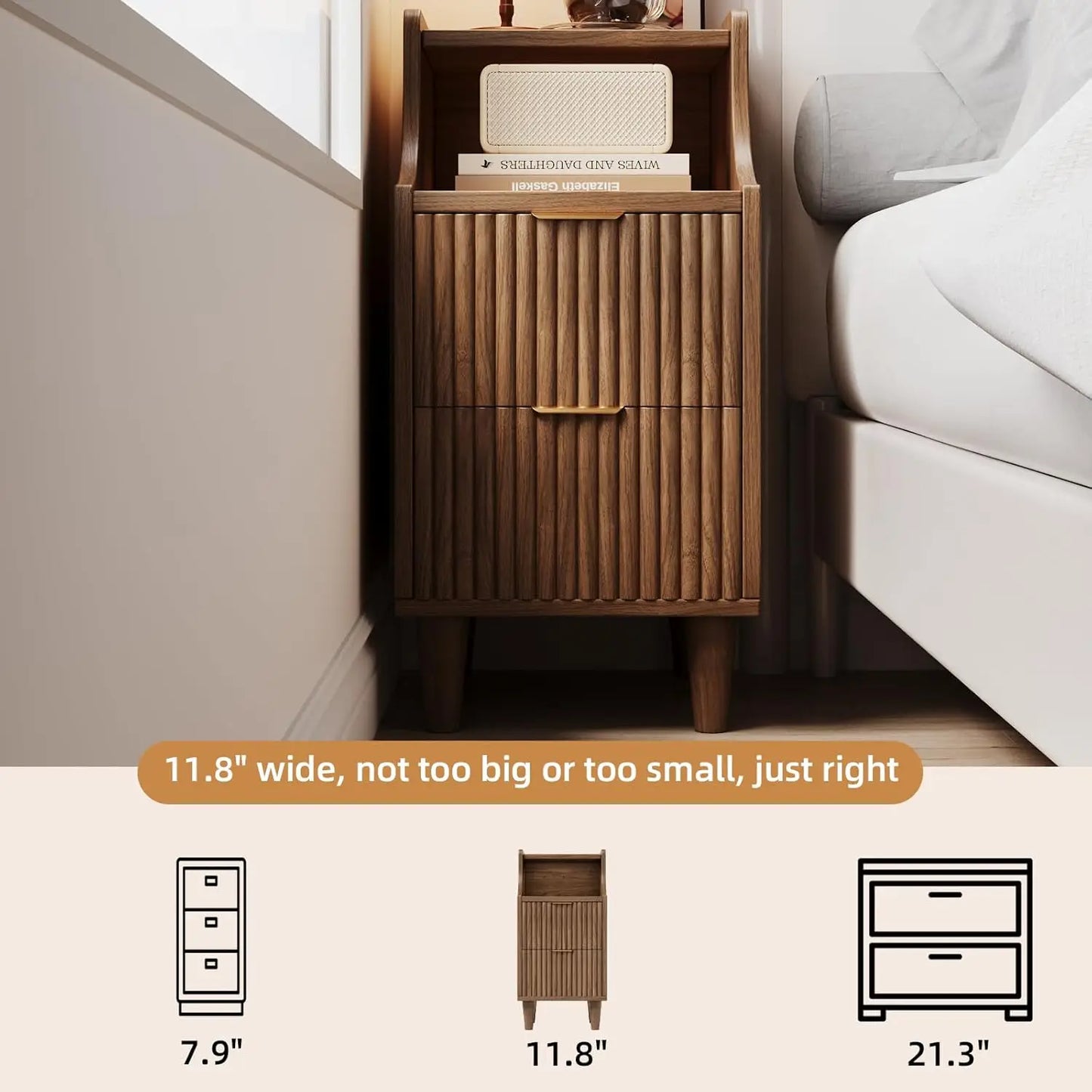 Frame Narrow Nightstand Set Of 2 Slim Bedside Tables With Drawers