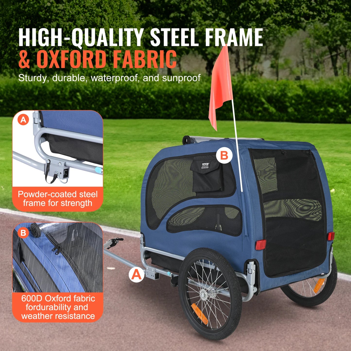 Dog Bicycle Trailer For Dogs With Reflectors And Collapsible Design