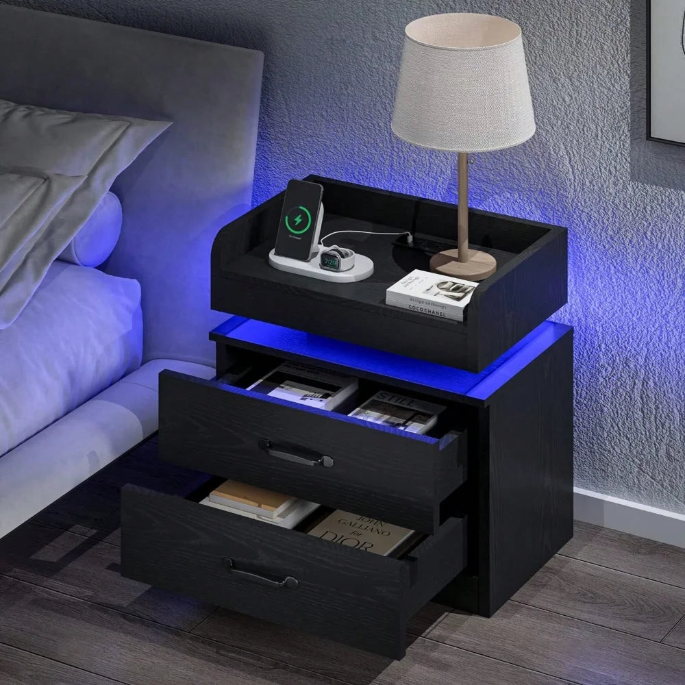 Modern LED Nightstand Set of 2 With USB Charging Station