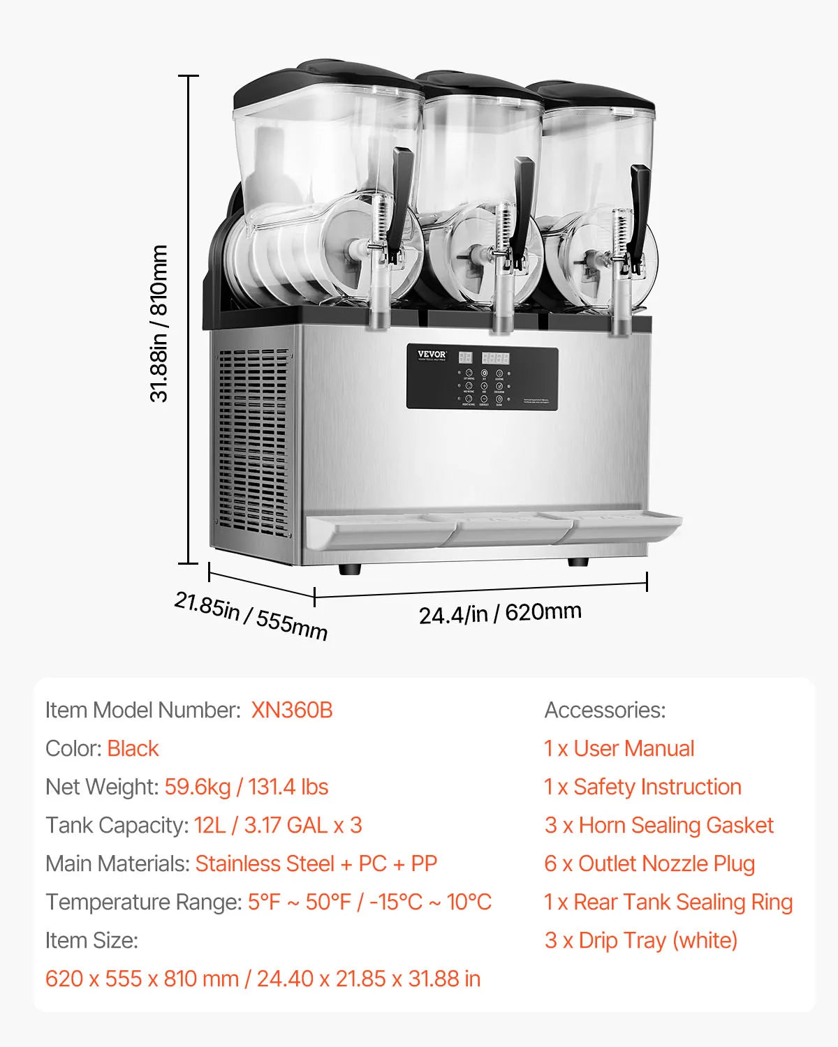 VEVOR Commercial Slushy Machine Dual Tank For Margaritas And Smoothies