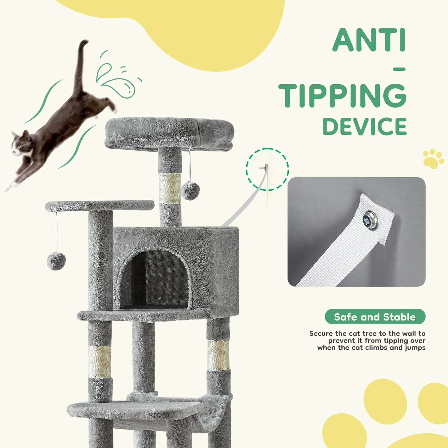 JHK Cat Tree Tall Multi Cat Climbing Tower With Natural Sisal