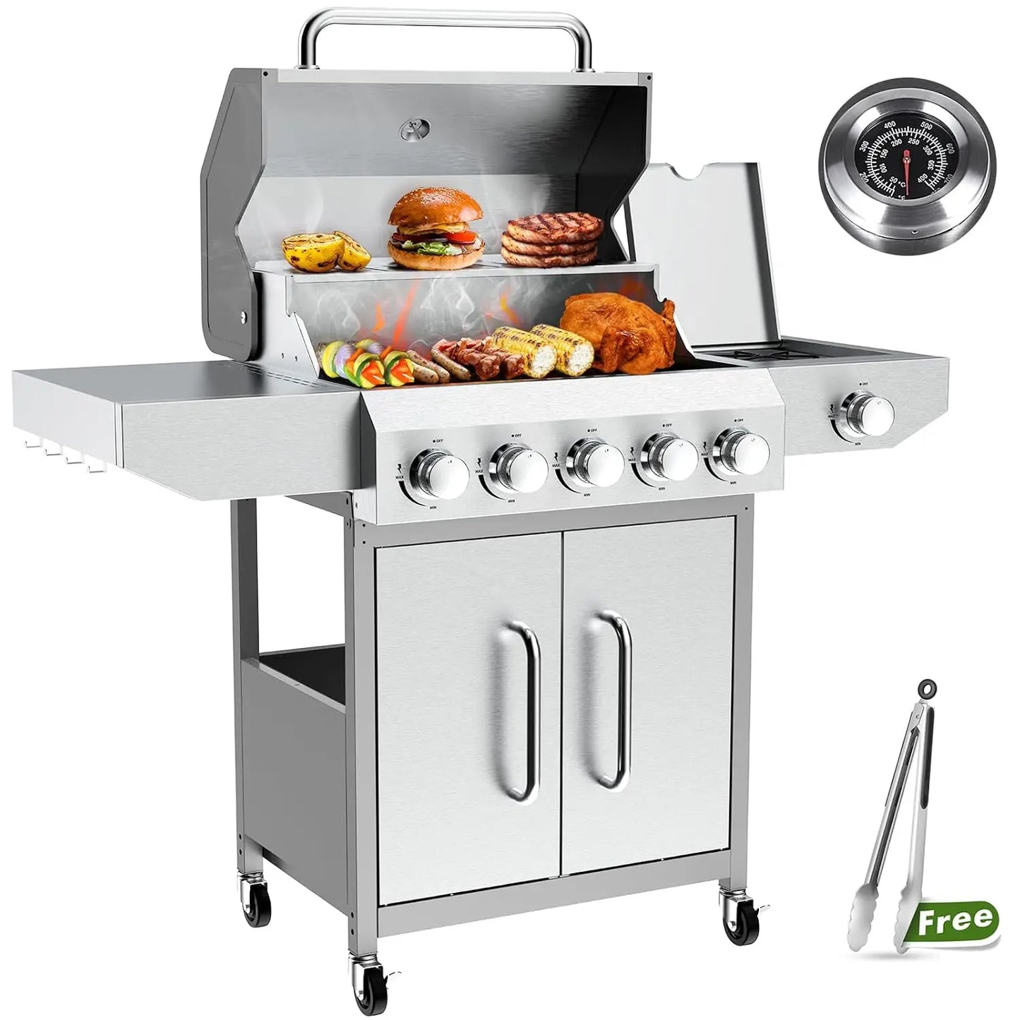 Porterhouse 20000 BTU Tabletop Gas Grill With Glass Lid 2 Burners