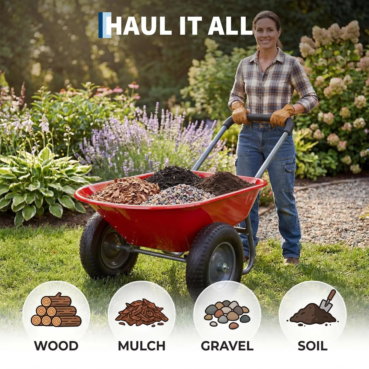 HiMISS Garden Cart Heavy Duty Utility Wheelbarrow with Stand