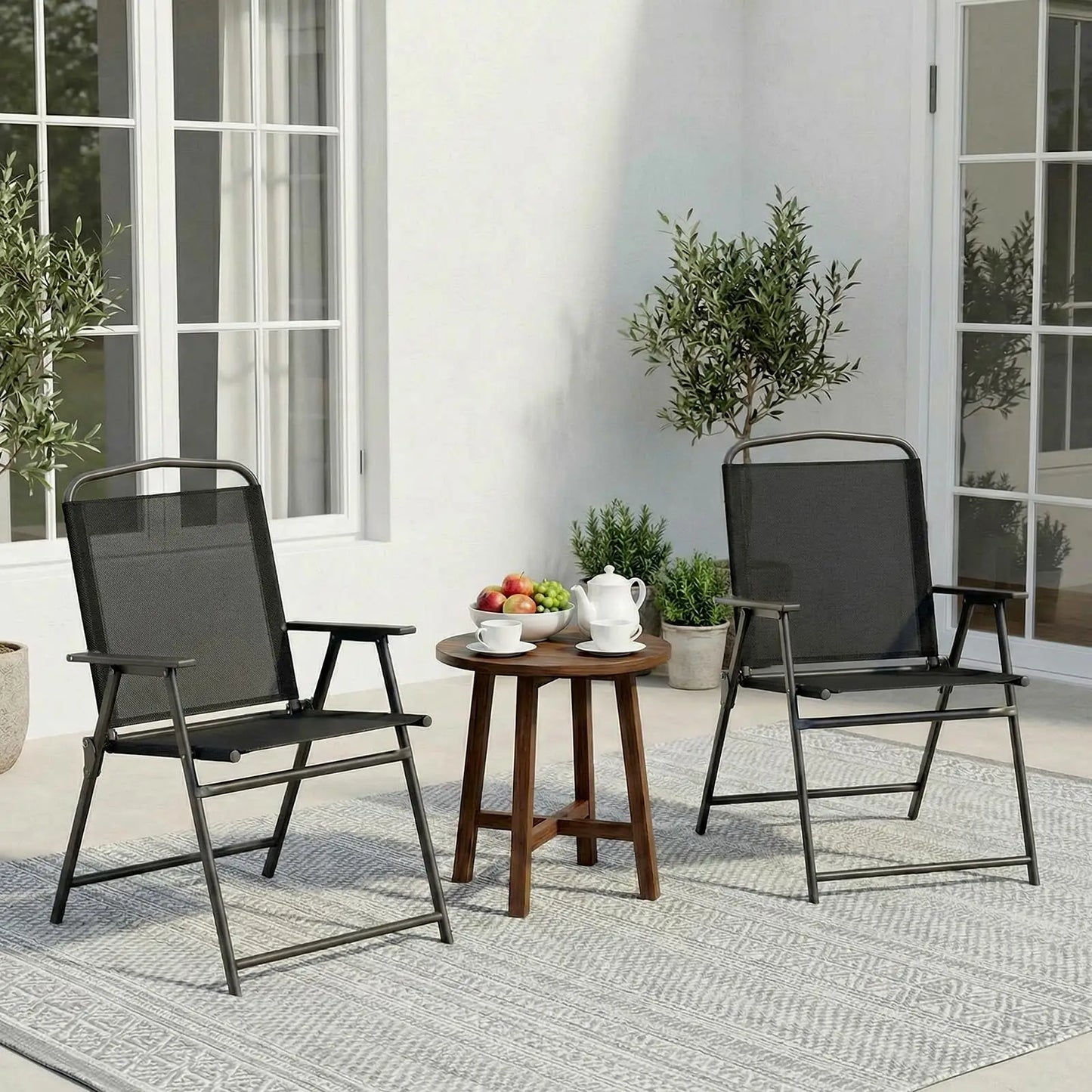 Patio Folding Chairs Outdoor All Weather Textilene Seat Steel Frame