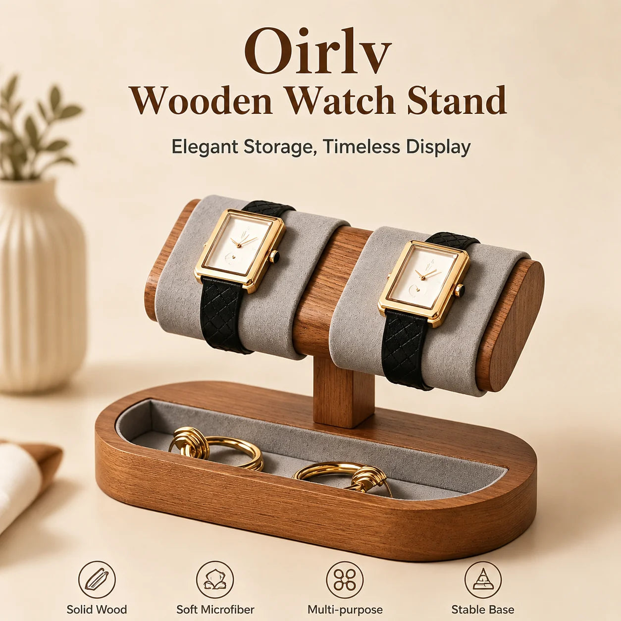 Oirlv Wooden Watch Display Stand And Jewelry Organizer Rack