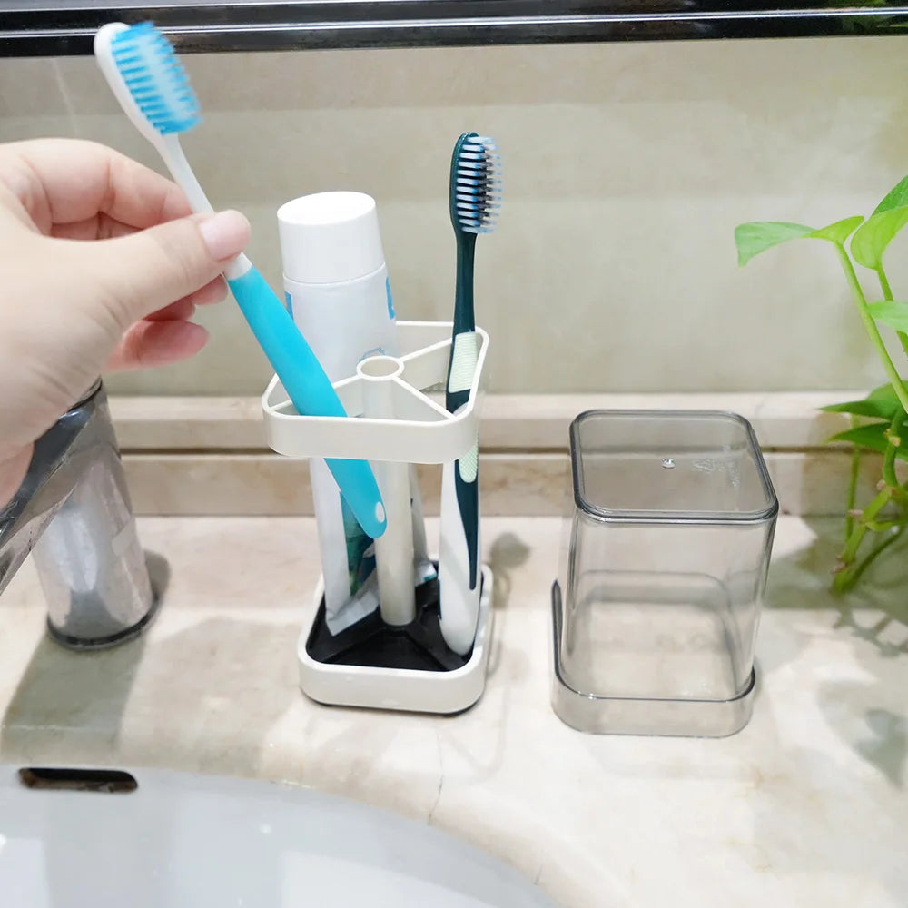Toothbrush Holder With Cup And Toothpaste Storage For Bathroom