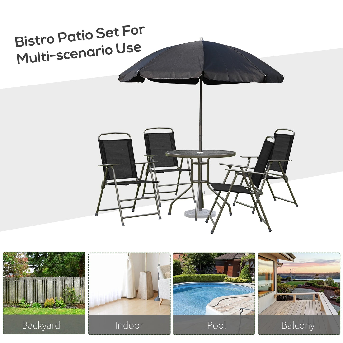 Outsunny Patio Dining Set With Umbrella And Glass Table