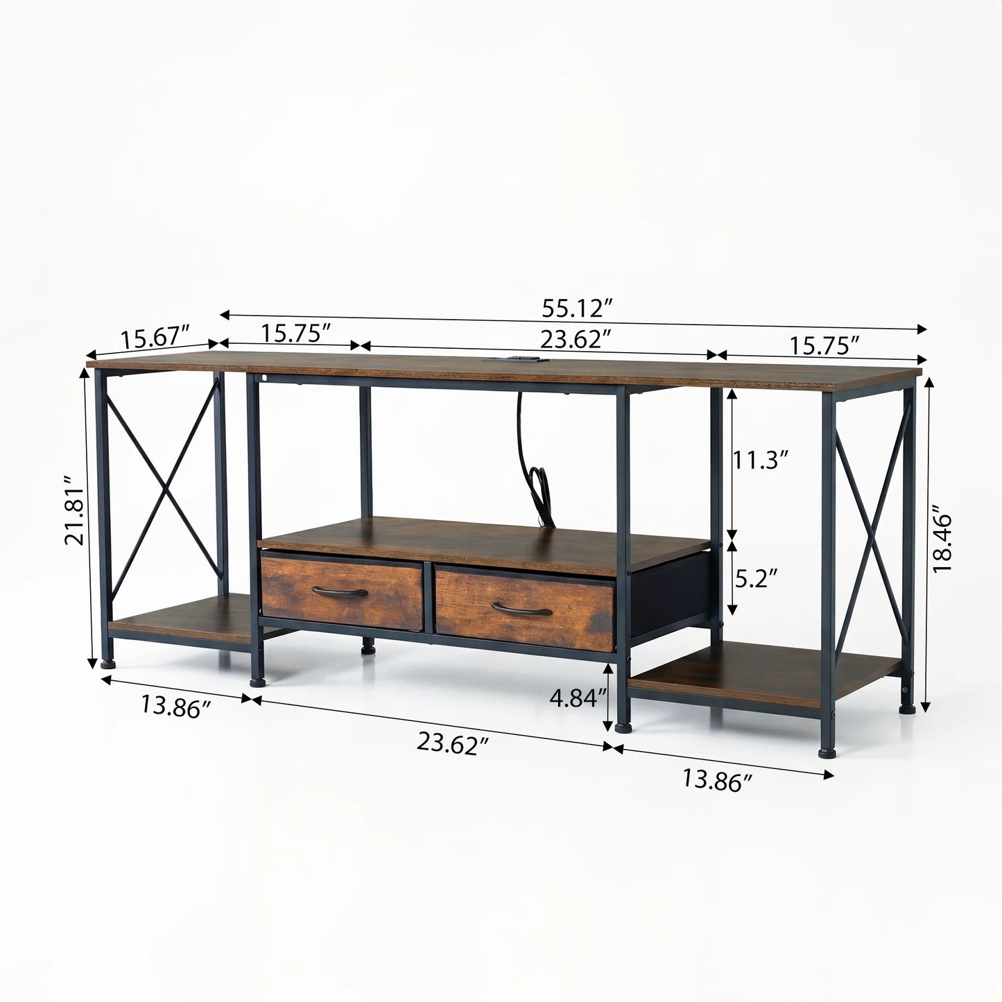 JHK Wooden TV Stand With Drawers And Charging Station