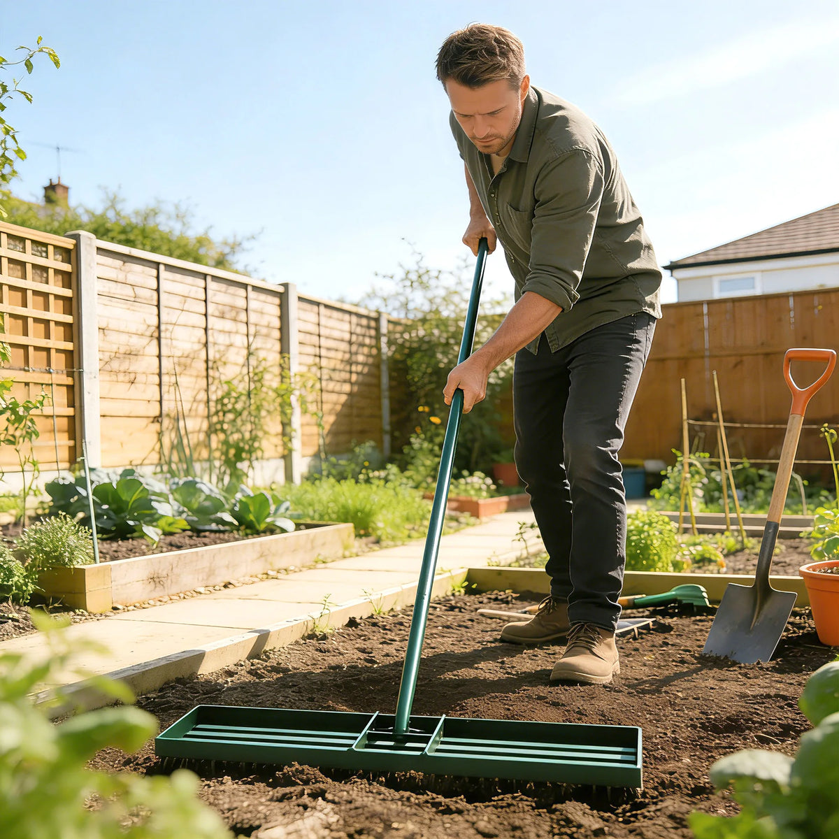 Outsunny Steel Lawn Leveling Garden Rake With Long Handle