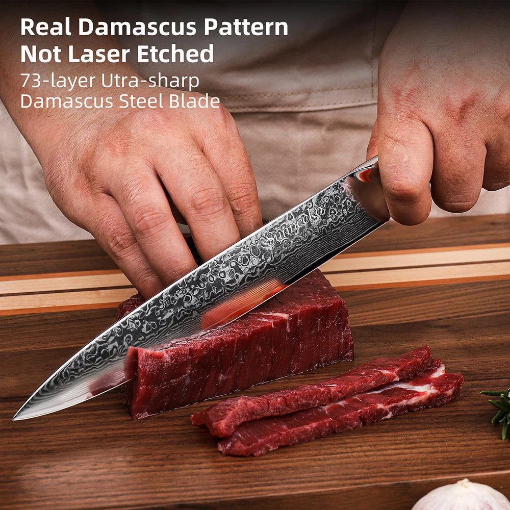 Sunnecko Damascus VG10 Core 73 Layer Slicing Knife With G10 Handle