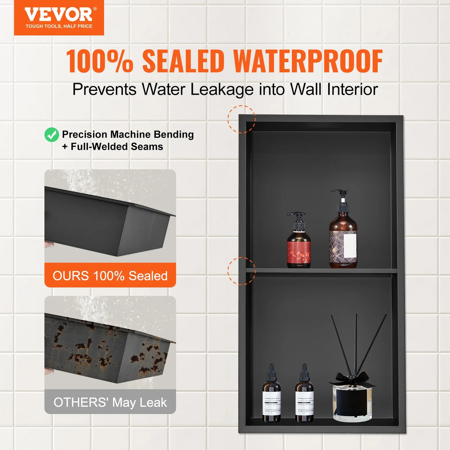 SucceBuy 304 Stainless Steel Shower Niche With Double Shelves