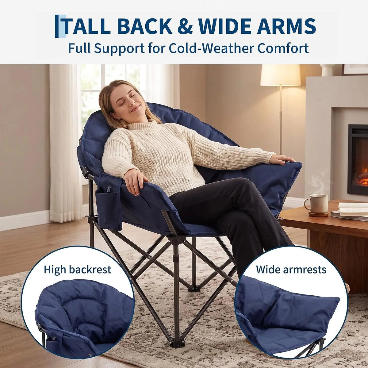Heated Folding Camping Chair With Cup Holder And Storage