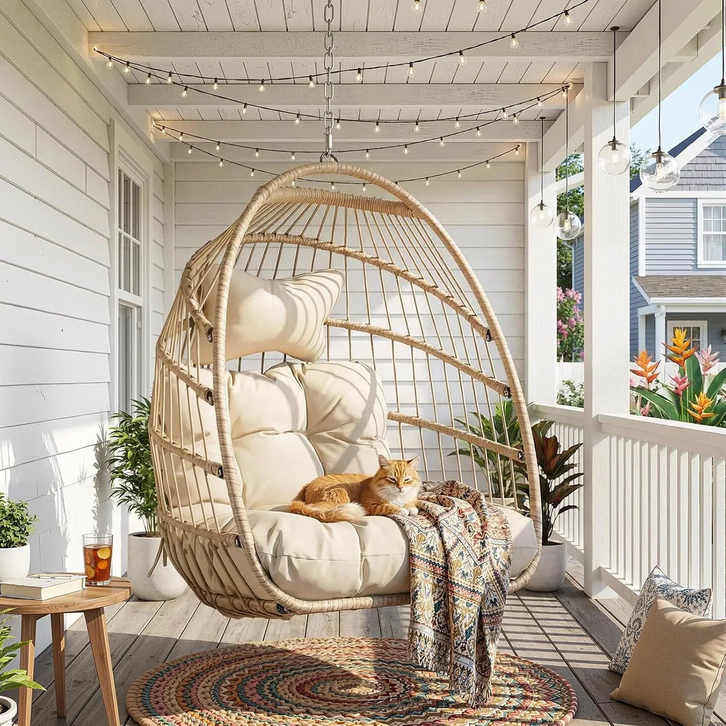 Outdoor Hanging Egg Chair Without Stand With Cushioned Seat