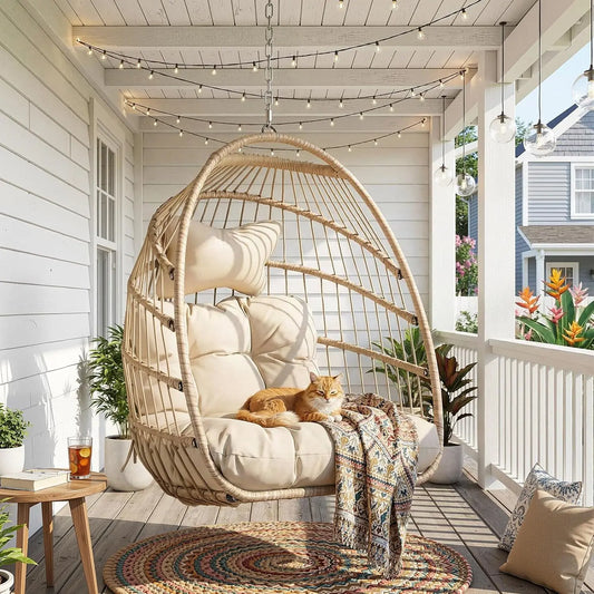 Outdoor Hanging Egg Chair Without Stand With Cushioned Seat