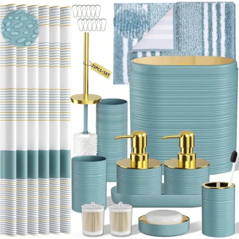Bathroom 25 Piece Accessory Set With Shower Curtain And Rugs