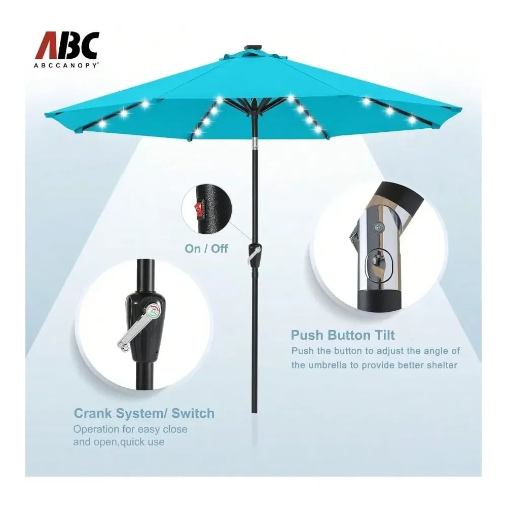 XMSJ Solar LED Patio Umbrella With 32 LED Lights For Outdoors