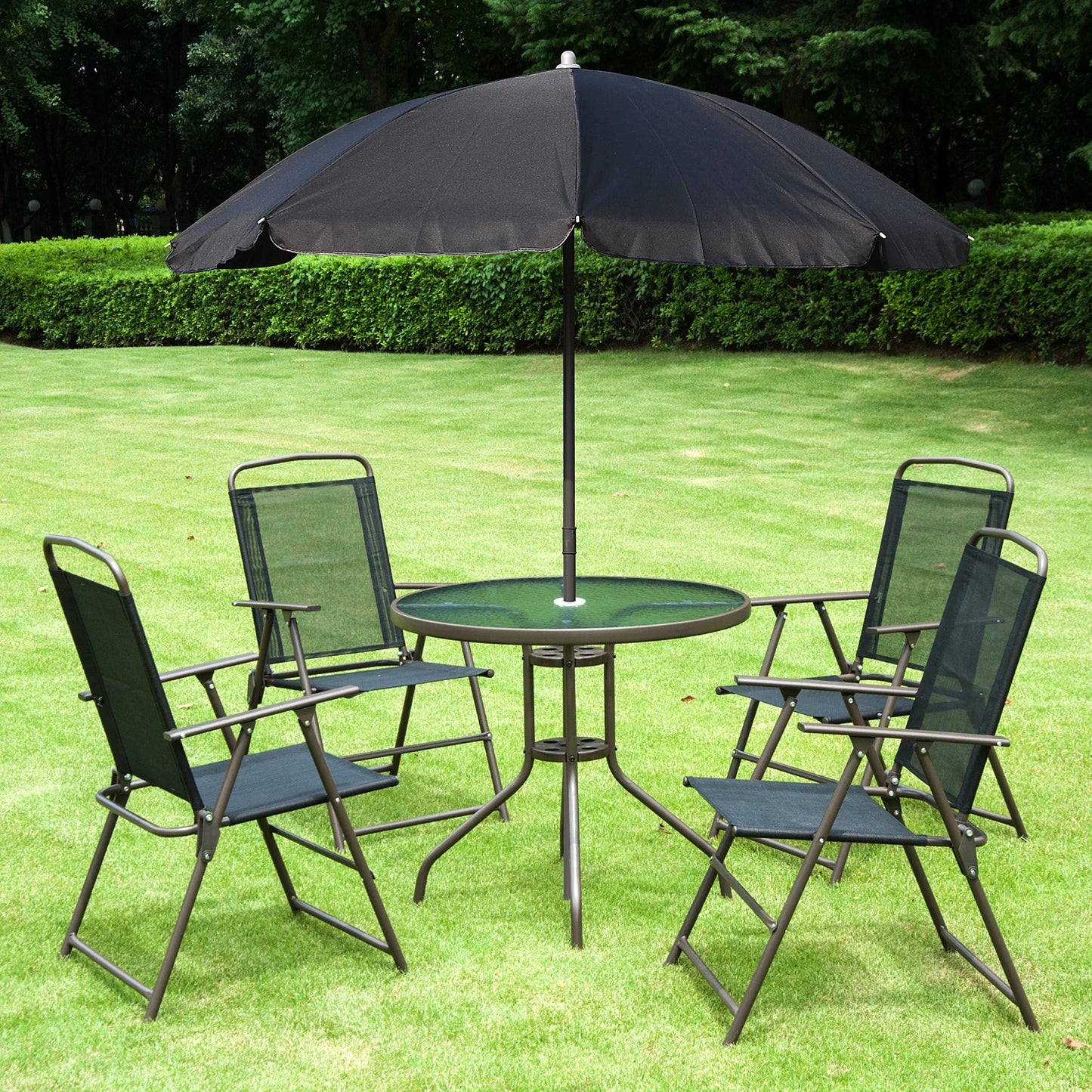 Outsunny Patio Dining Set With Umbrella And Glass Table