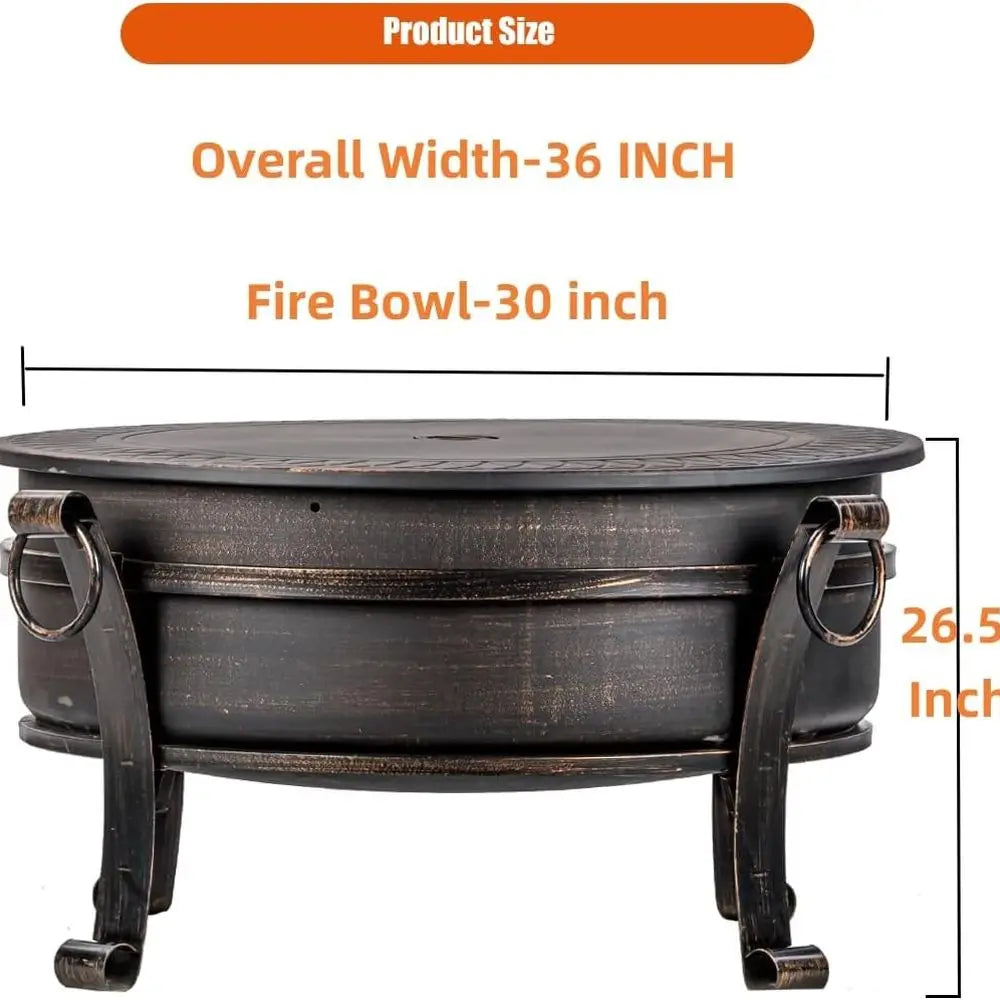 Outdoor 3 In 1 Wood Burning Fire Pit Grill Table With Cover And Poker