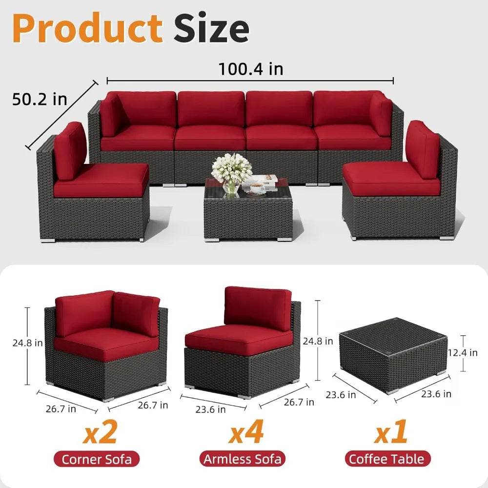7 Piece Outdoor Patio Furniture Sofa Set Rattan Wicker Table
