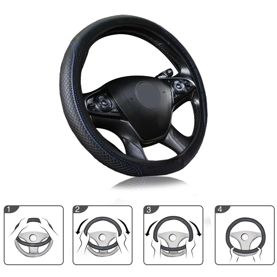PU Leather Embroidered Steering Wheel Cover Three Dimensional