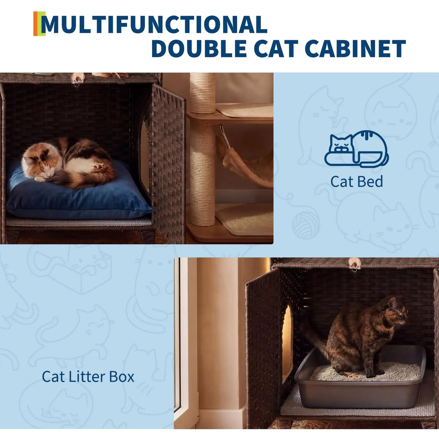 DishyKooker Cat Litter Box Enclosure With Dual Doors