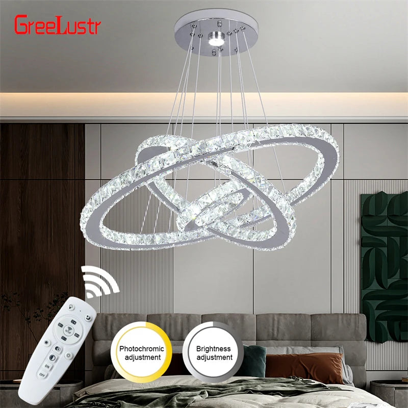 GreeLustr Modern Crystal Led Chandelier Dimming Remote Control Ceiling Lamp