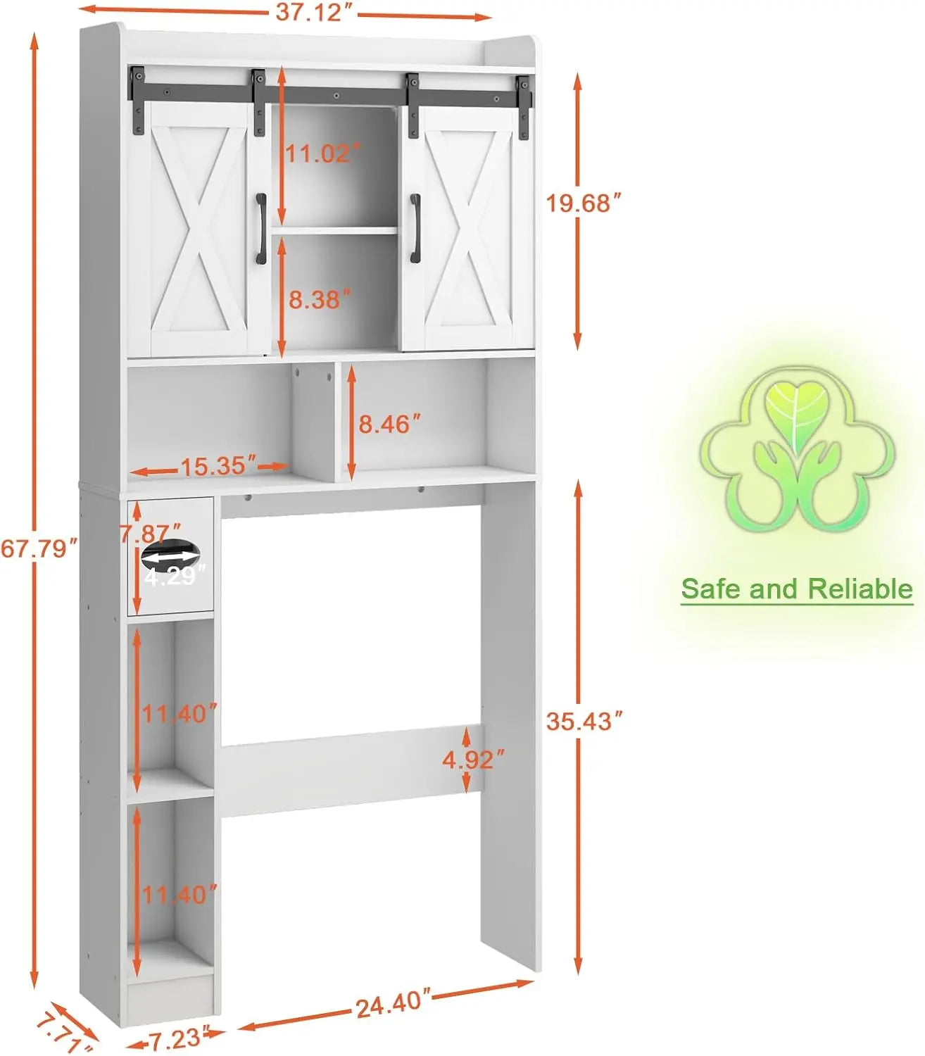 Over Toilet Storage Cabinet Farmhouse Bathroom Organizer With Sliding Doors