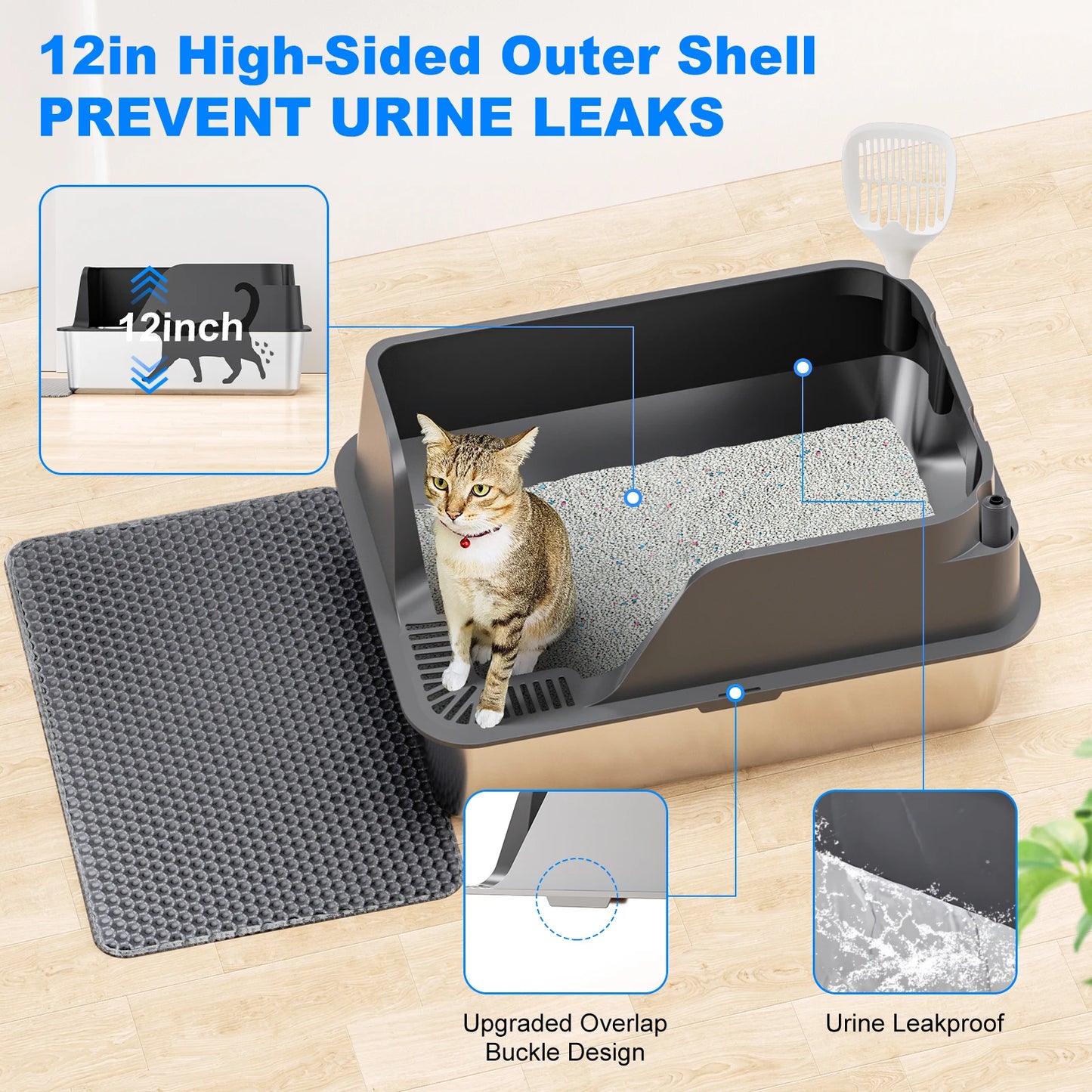 Stainless Steel Cat Litter Box With Splash Proof And Leak Proof