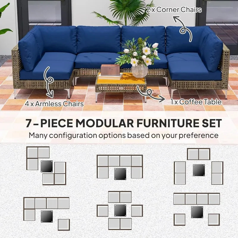 7 Piece Wicker Patio Furniture Set With Modular Outdoor Sectional