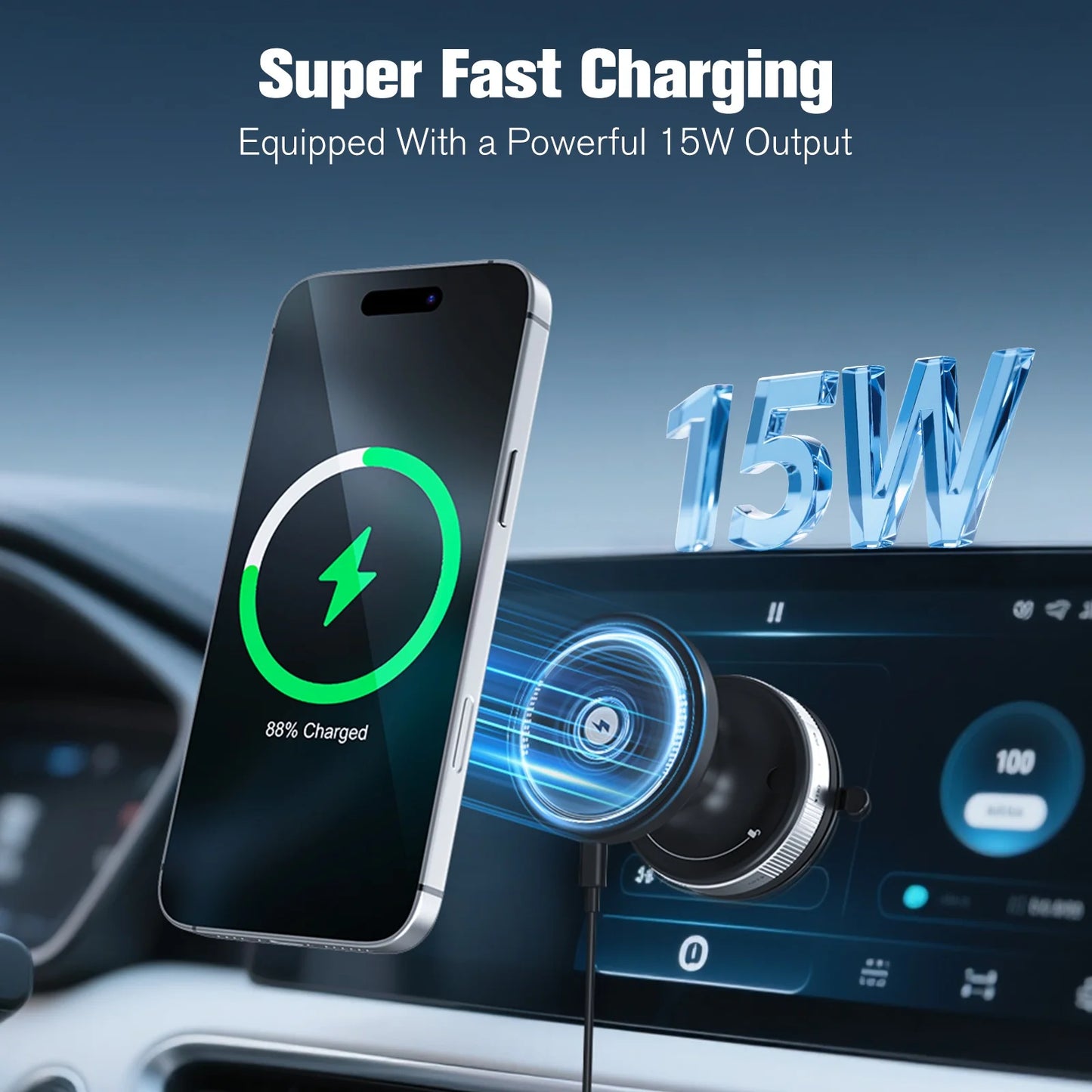 Magnetic Car Wireless Charger Holder 15W Fast Charge