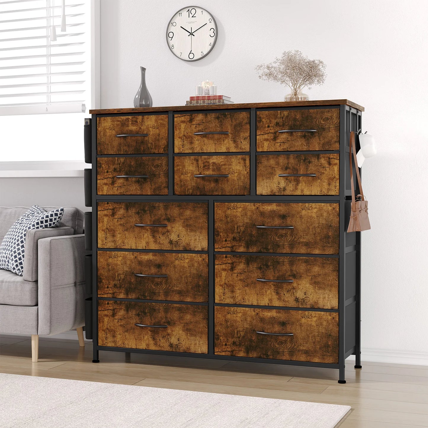 HiMISS Fabric Storage Dresser With Metal Frame And Wood Top