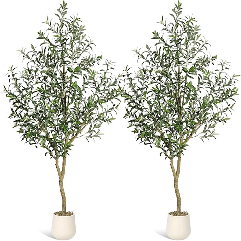 Himiss Artificial Olive Tree With White Planter