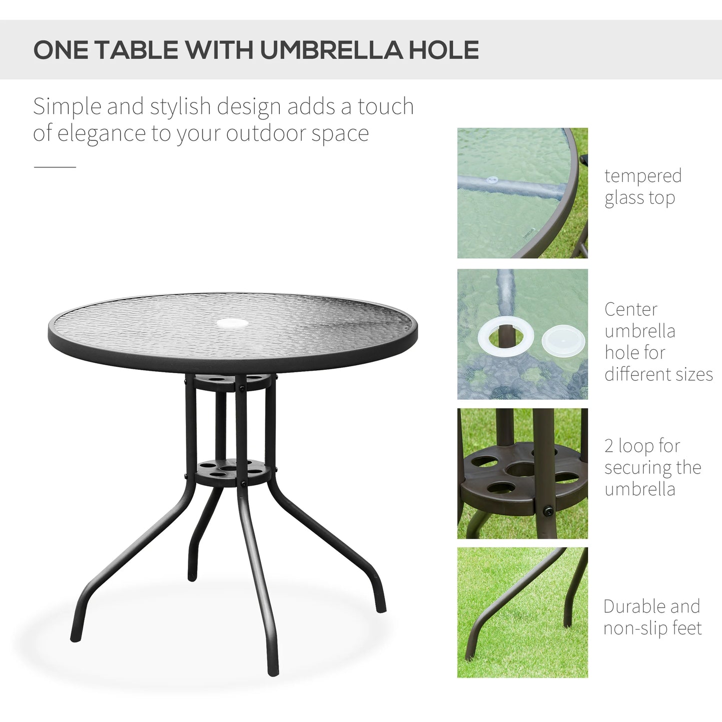 Outsunny Patio Dining Set With Umbrella And Glass Table