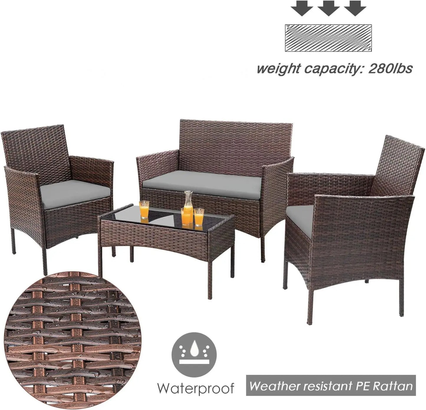 4 Piece Outdoor Patio Furniture Set Rattan Chair Wicker