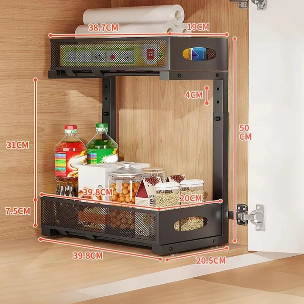 HiMISS Two Tier Under Sink Organizer With Sliding Drawer