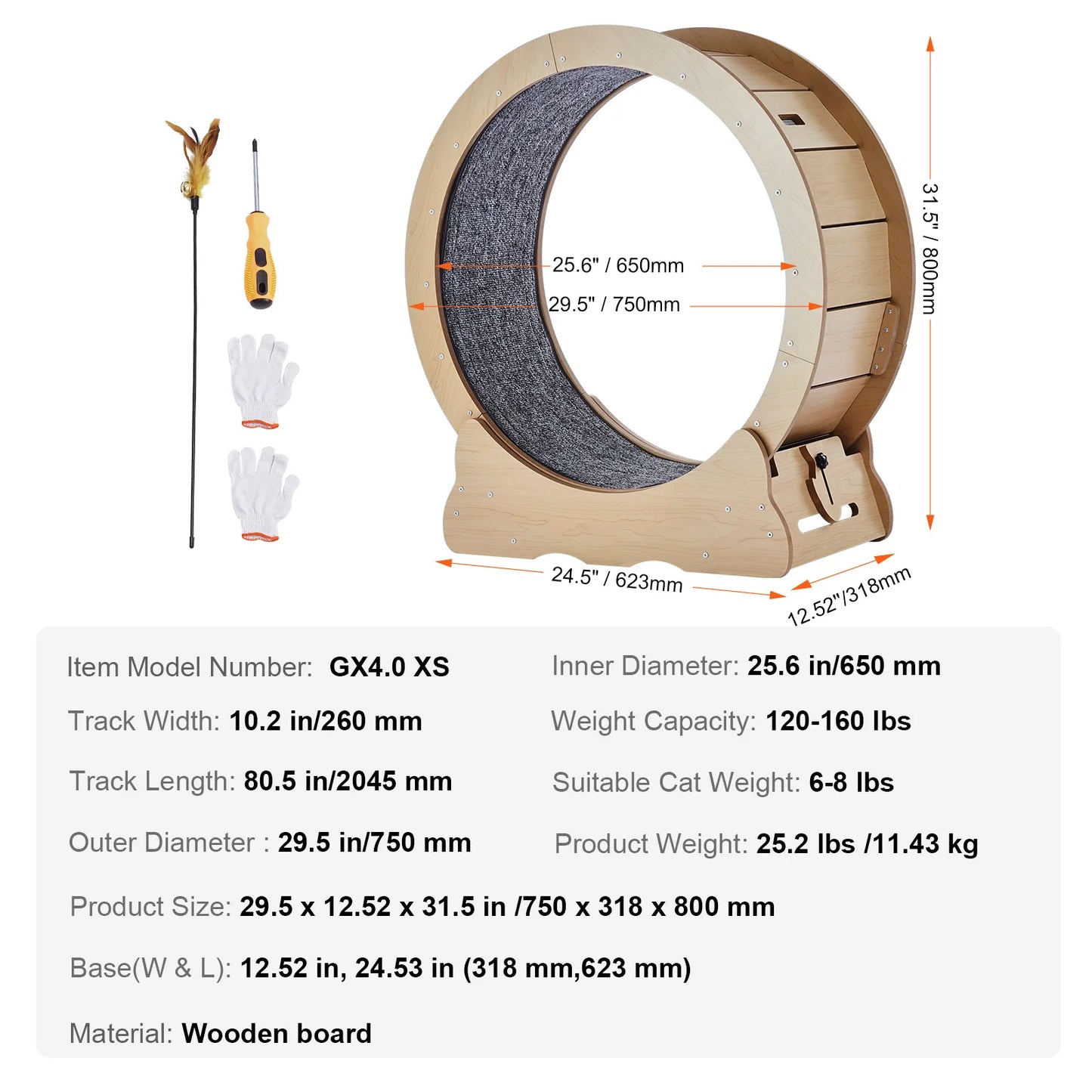 Wooden Cat Exercise Wheel for Indoor Running with Detachable Carpet